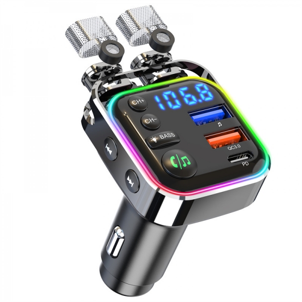 Hot Sale Wireless Hands free PD 30W FM Transmitter Adapter Stereo MP3 Player PD QC3.0  Dual USB Charger Calling Car Kit